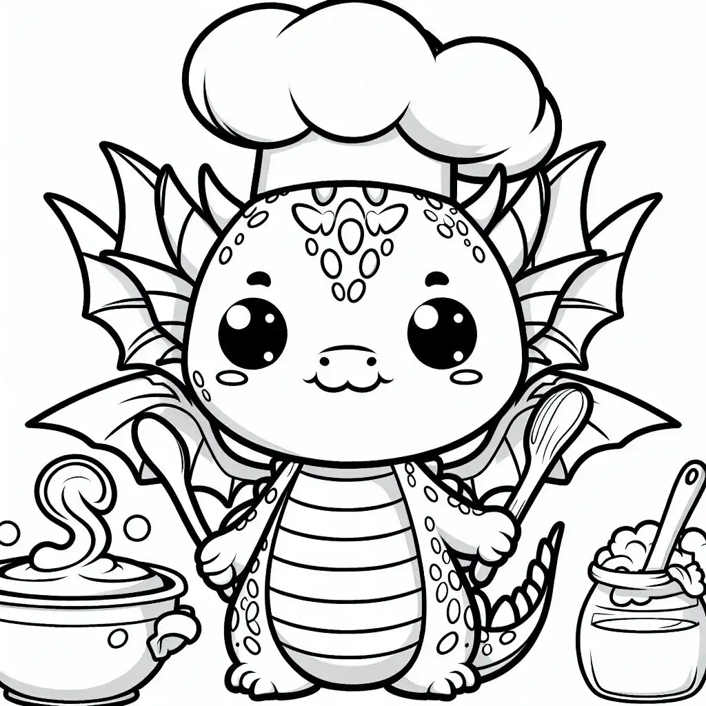 Cute dragon participating in a cooking contest