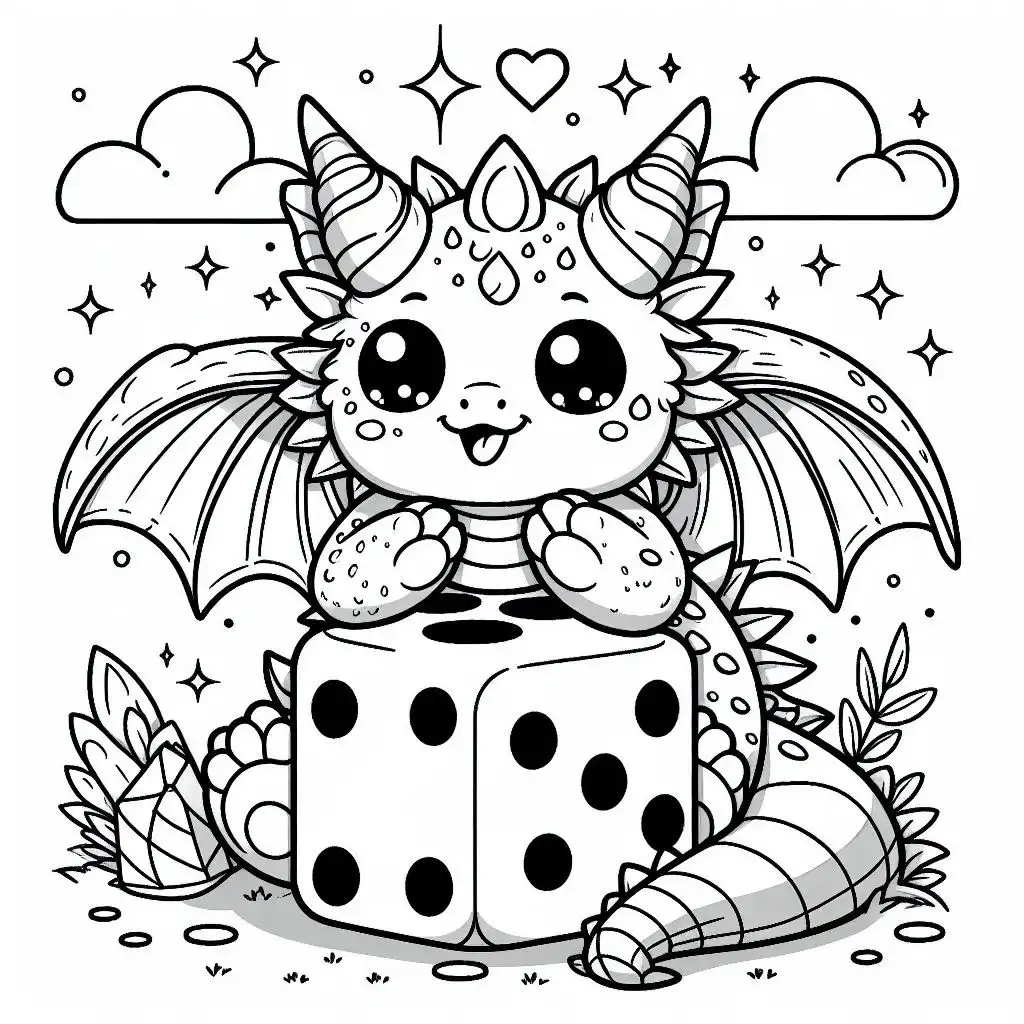 Cute dragon playing dice