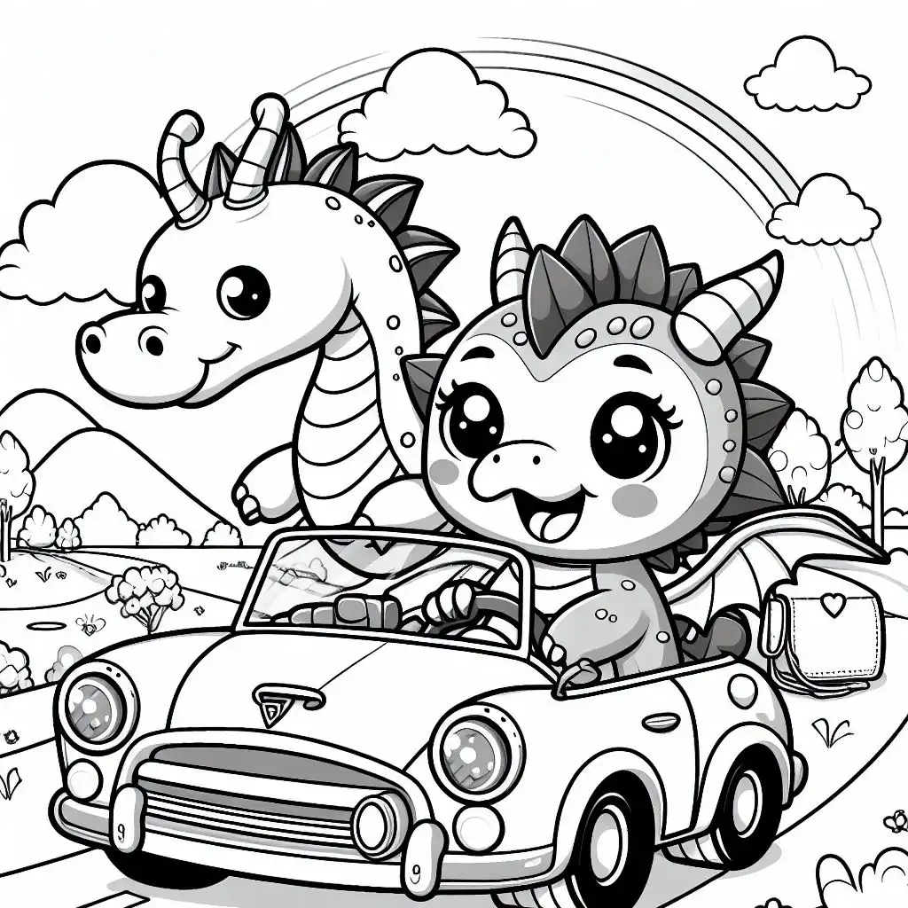 Cute dragon traveling with friends