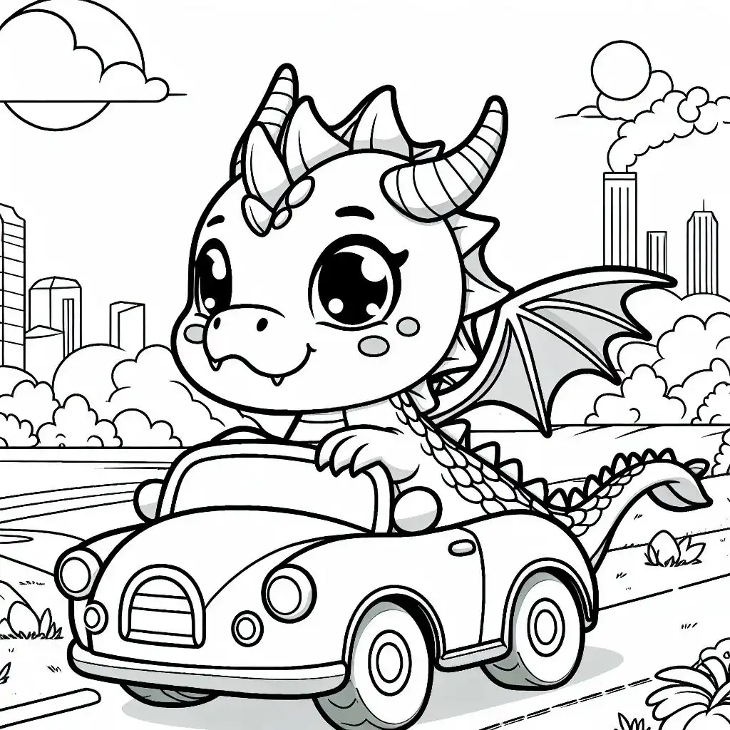 Cute dragon driving