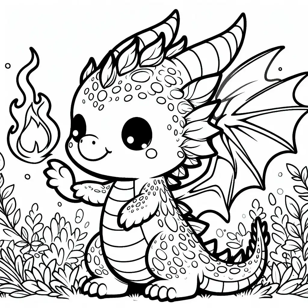 Cute baby dragon handling fire