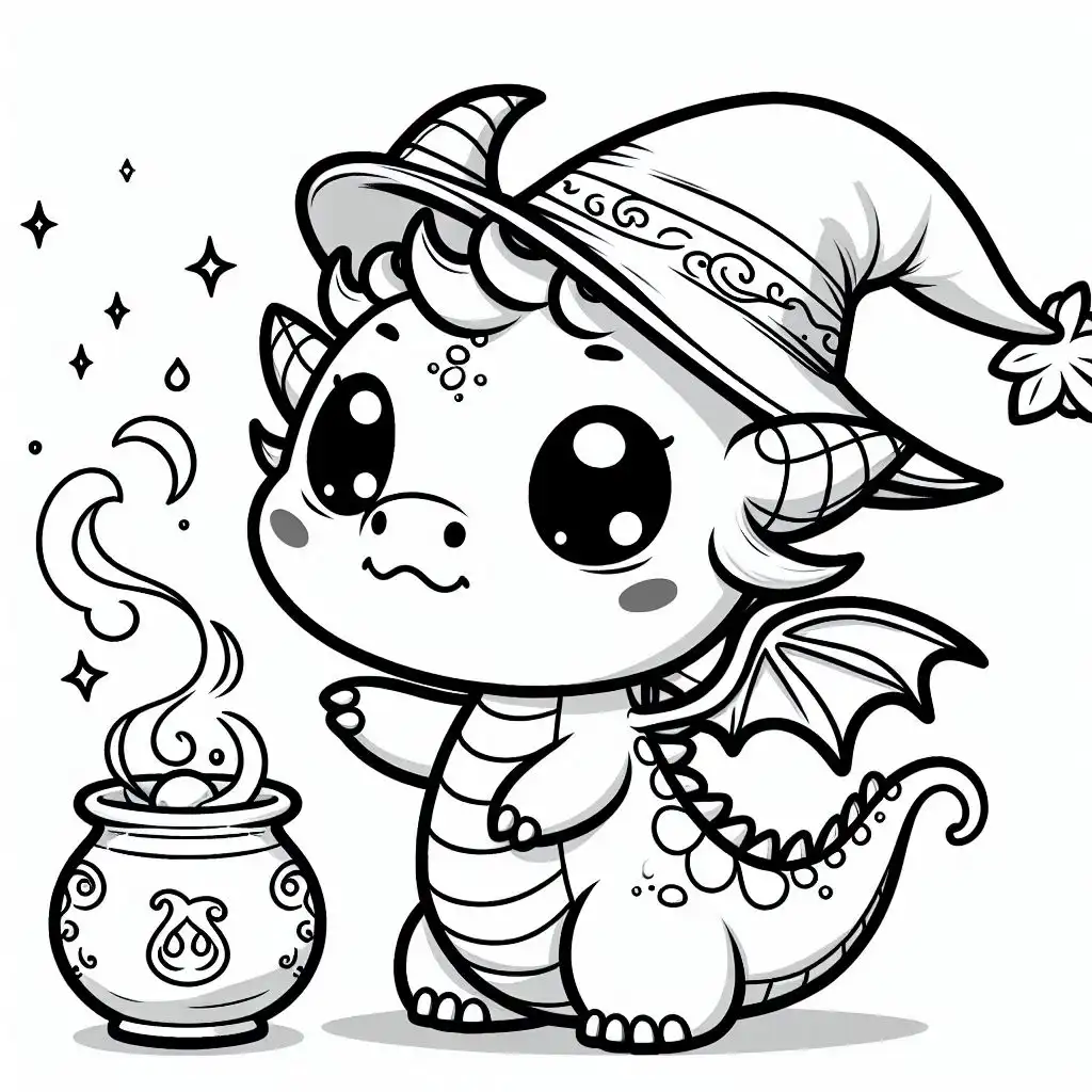 Cute dragon wearing a magic hat